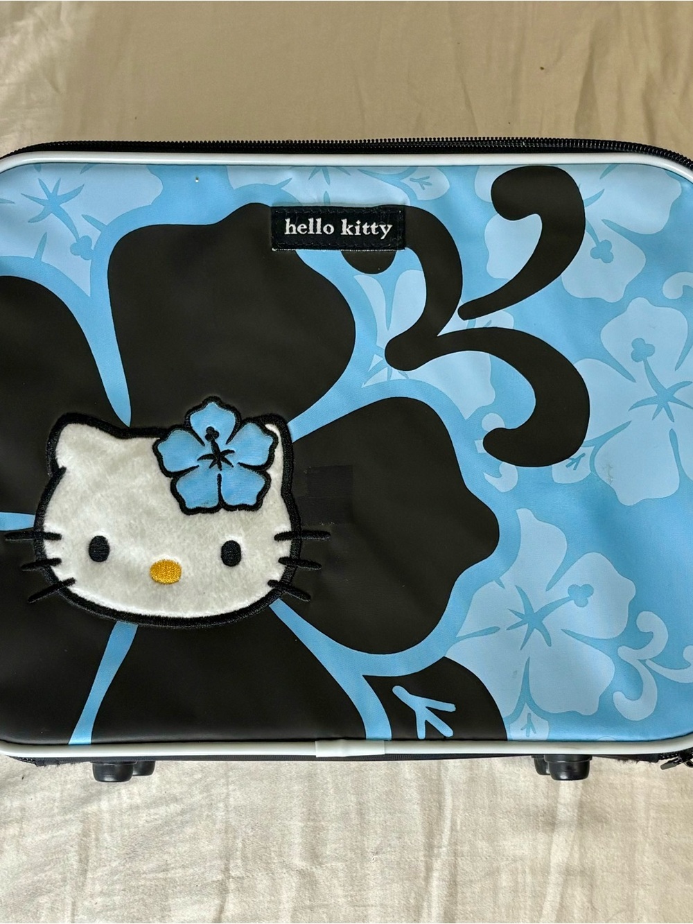 Vintage 2002 Hello Kitty Blue & Black Floral Travel Case